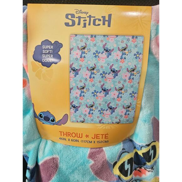 Disney Summer Stitch Surfing Floral 46 x 60 Fleece Throw Blanket NWT Sunglasses - Picture 2 of 3